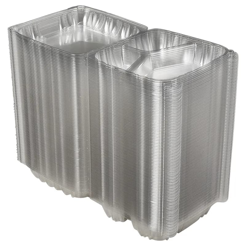 Victoria Bay Take-Out Container Hinged Medium (MED) 8X8 IN 3 Compartment PS Clear Square Lock 100 Count/Pack 2 Packs/Case 200 Count/Case