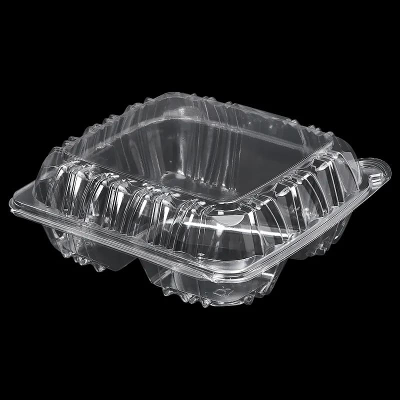 Victoria Bay Take-Out Container Hinged Medium (MED) 8X8 IN 3 Compartment PS Clear Square Lock 100 Count/Pack 2 Packs/Case 200 Count/Case