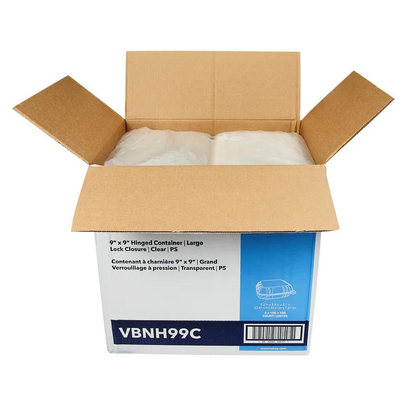 Victoria Bay Take-Out Container Hinged Large (LG) 9X9 IN PS Clear Square Lock 100 Count/Pack 2 Packs/Case 200 Count/Case
