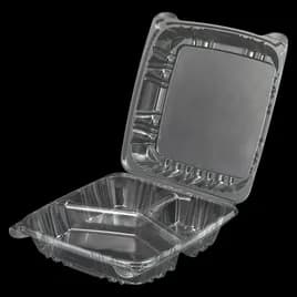 Victoria Bay Take-Out Container Hinged Large (LG) 9X9 IN 3 Compartment PS Clear Square Lock 100 Count/Pack 2 Packs/Case 200 Count/Case