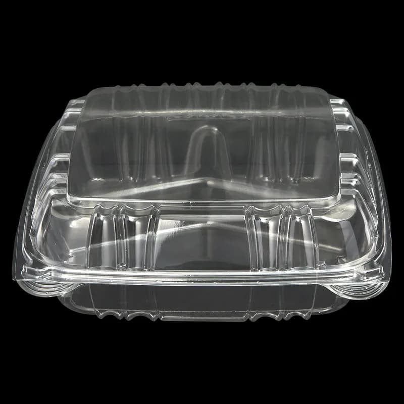 Victoria Bay Take-Out Container Hinged Large (LG) 9X9 IN 3 Compartment PS Clear Square Lock 100 Count/Pack 2 Packs/Case 200 Count/Case