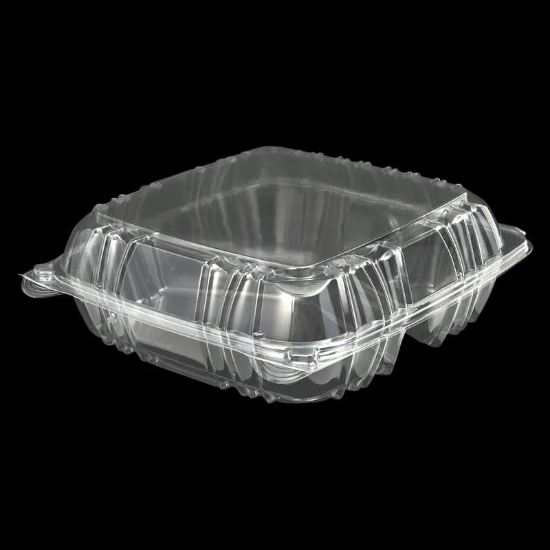 Victoria Bay Take-Out Container Hinged Large (LG) 9X9 IN 3 Compartment PS Clear Square Lock 100 Count/Pack 2 Packs/Case 200 Count/Case