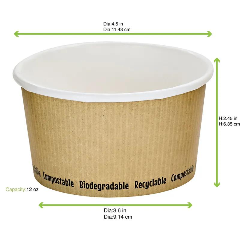 Soup Food Container Base 12 OZ Paper PLA Kraft Round Grease Resistant 25 Count/Pack 20 Packs/Case 500 Count/Case