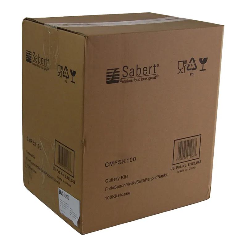 6PC Cutlery Kit PLA Silver With Napkin,Fork,Knife,Salt & Pepper,Soup Spoon 100/Case