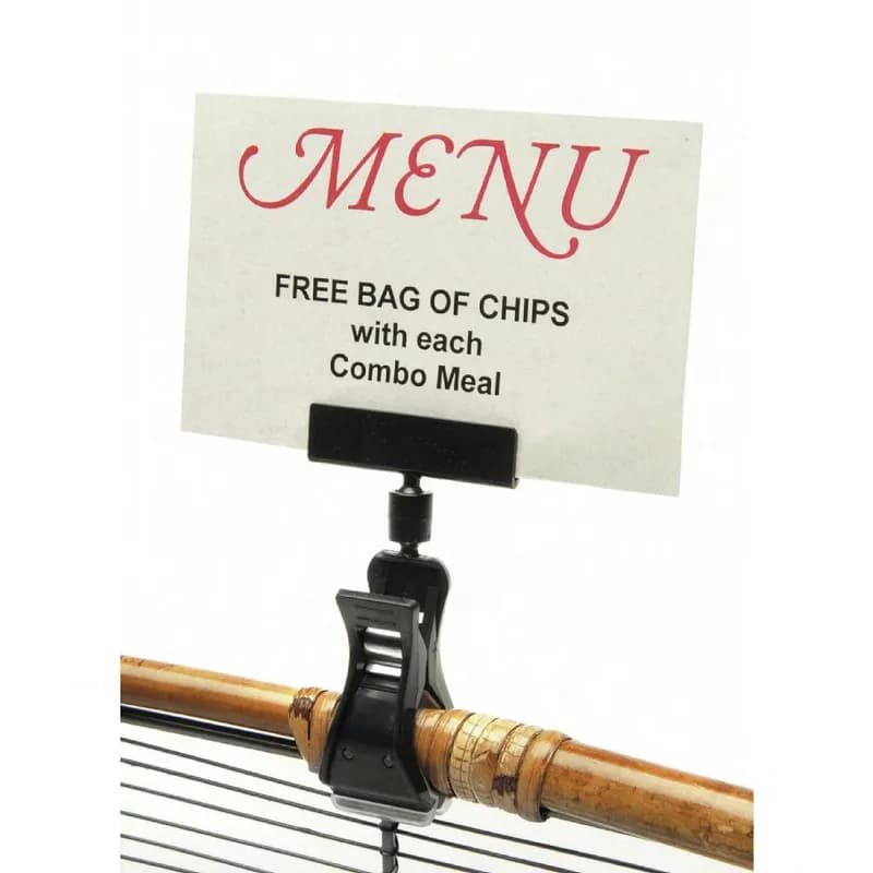 Sign Holder 4 IN Plastic Black Clip-On Rubber-Lined 6/Pack