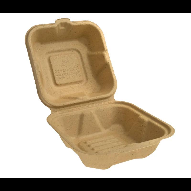 Greenware® Take-Out Container Hinged With Dome Lid 6.8X6.5X3.3 IN Molded Fiber Natural Square 450/Case
