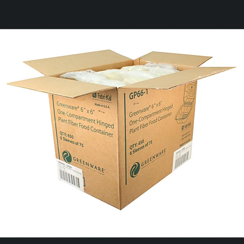 Greenware® Take-Out Container Hinged With Dome Lid 6.8X6.5X3.3 IN Molded Fiber Natural Square 450/Case