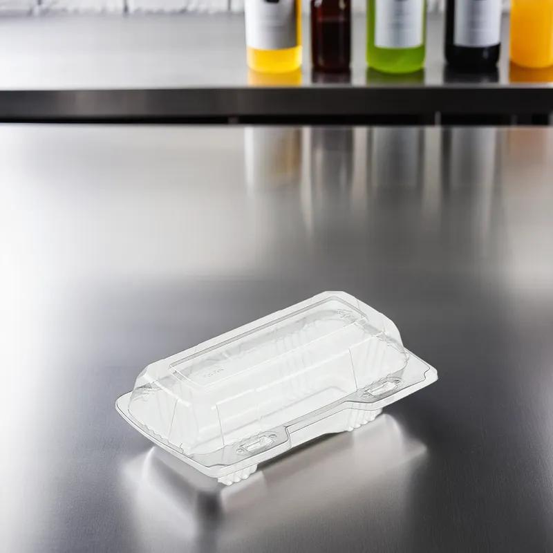 Polar Pak® Hot Dog Take-Out Container Hinged With Dome Lid 7X4X3 IN OPS Clear Rectangle Bar Lock 250/Case