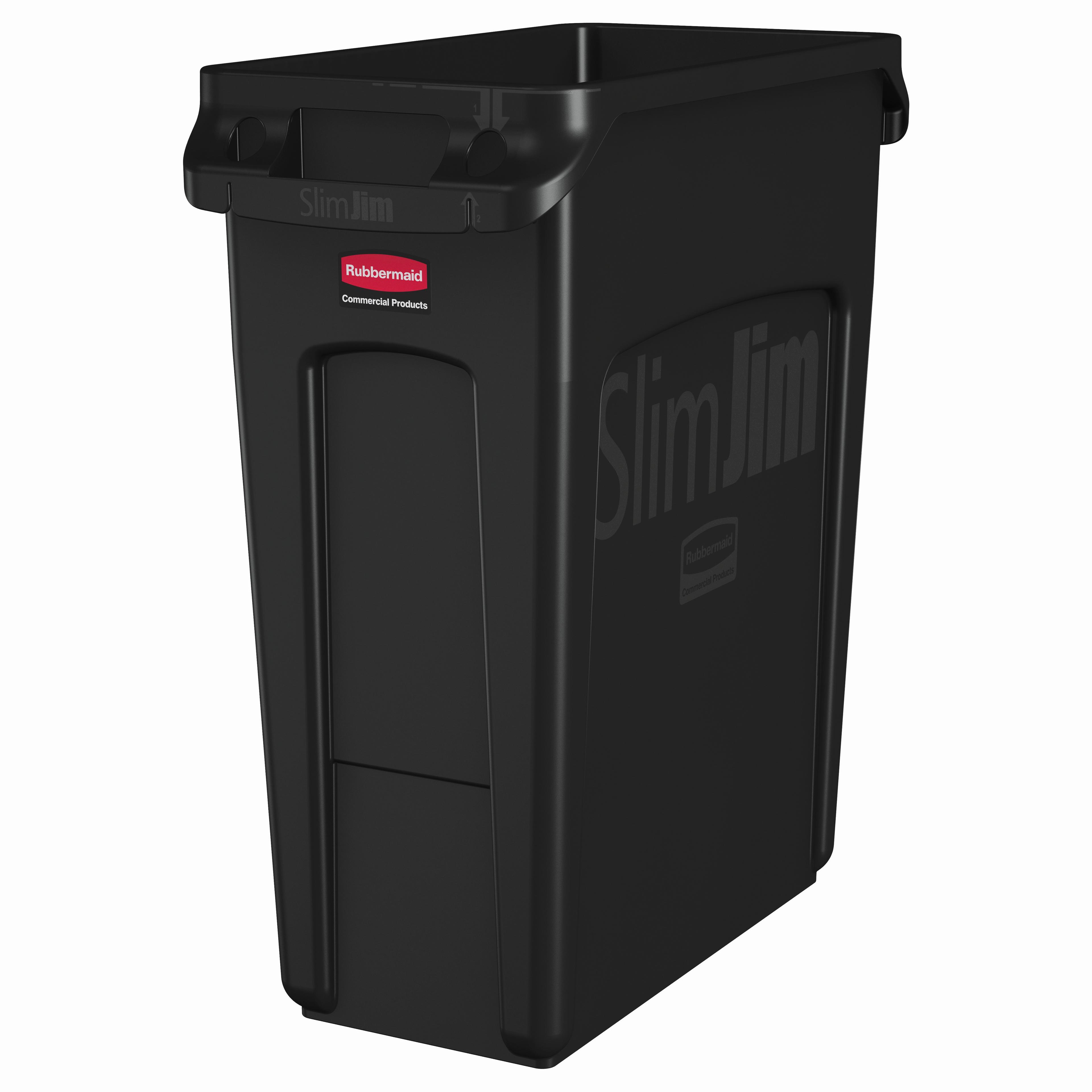 Slim Jim® Trash 1-Stream Trash Can 22X11X24.93 IN 16 GAL 64 QT Black Resin Venting Channels Slim 1/Each