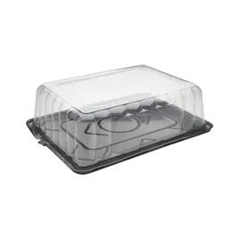 RoseDome Cake Container & Lid Combo With Dome Lid 1/8 Size 11X9X4.25 IN PET Clear Black Rectangle Long Tab 50/Case