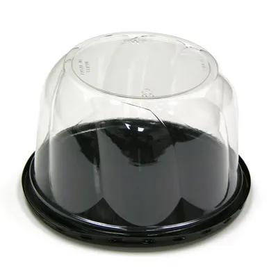 Cake Container & Lid Combo With Dome Lid 10.75X5 IN PET Clear Black Round Deep Swirl 50/Case