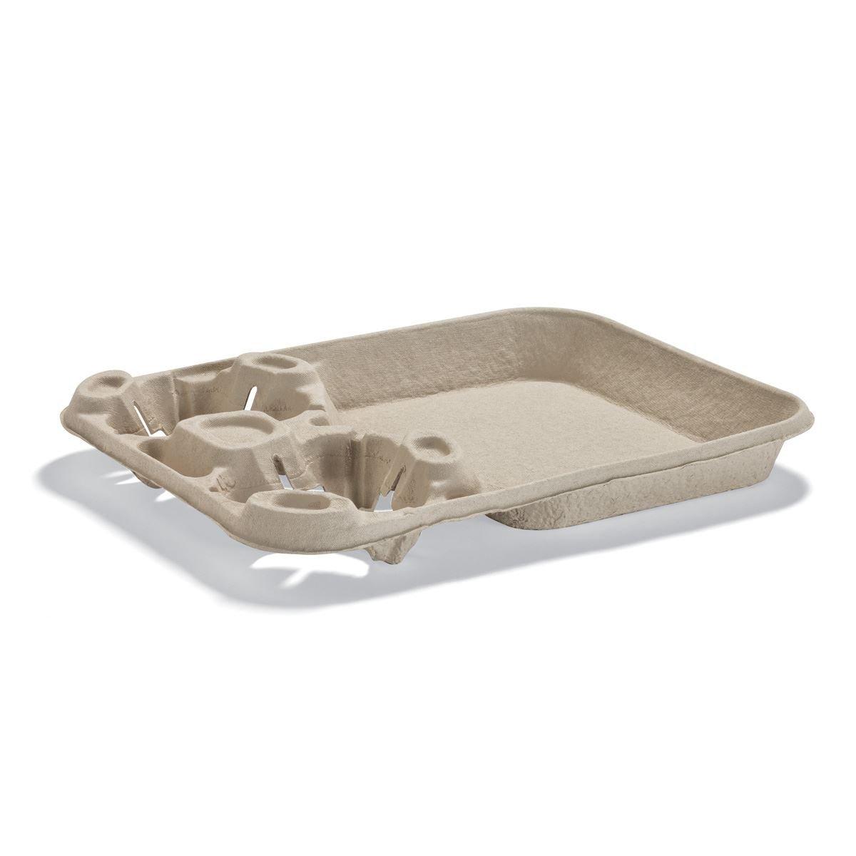 StrongHolder® Cup Carrier & Tray 14.88X11.5X2.06 IN 2 Compartment Molded Fiber Kraft For 8-44 OZ Without Handle 100/Case