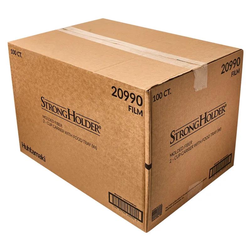 StrongHolder® Cup Carrier & Tray 14.88X11.5X2.06 IN 2 Compartment Molded Fiber Kraft For 8-44 OZ Without Handle 100/Case