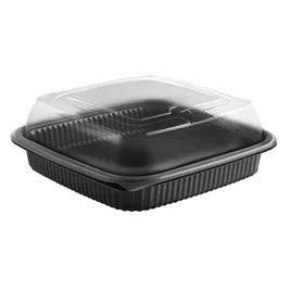 Culinary Squares® Take-Out Container Base & Lid Combo With Dome Lid 36 OZ PP Black Clear Square Anti-Fog 150/Case