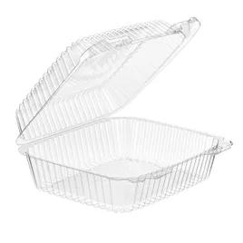 Essentials Take-Out Container Hinged With Dome Lid 8X7X3 IN RPET Clear Rectangle Closing Tabs Bar Lock 200/Case