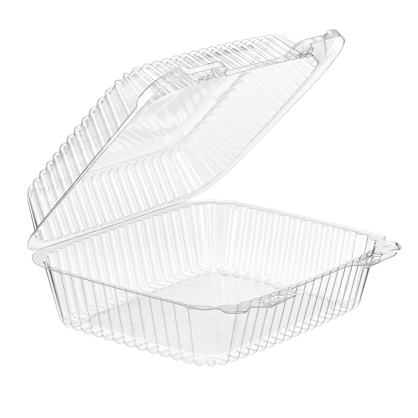 Essentials Take-Out Container Hinged With Dome Lid 8.4375X7.9375X3.3125 IN RPET Clear Rectangle Bar Lock 200/Case