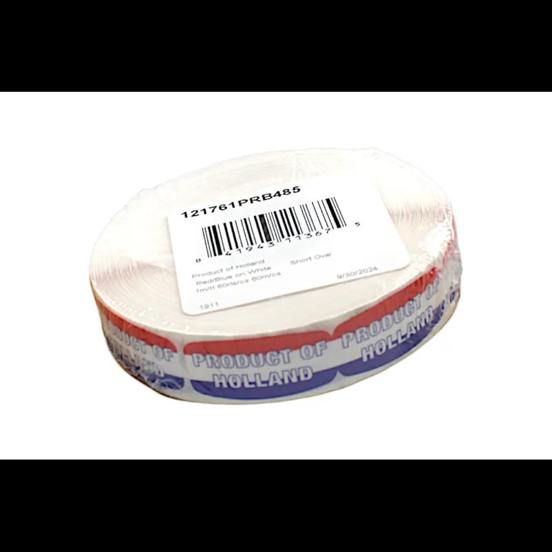 Product of Holland Origin Label Red Blue White Short Oval 1000 Count/Roll 60 Rolls/Case 60000 Count/Case