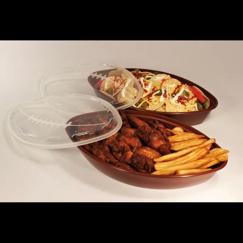 Take-Out Container Base & Lid Combo With Dome Lid 56 OZ Plastic Brown Clear Football 100/Case
