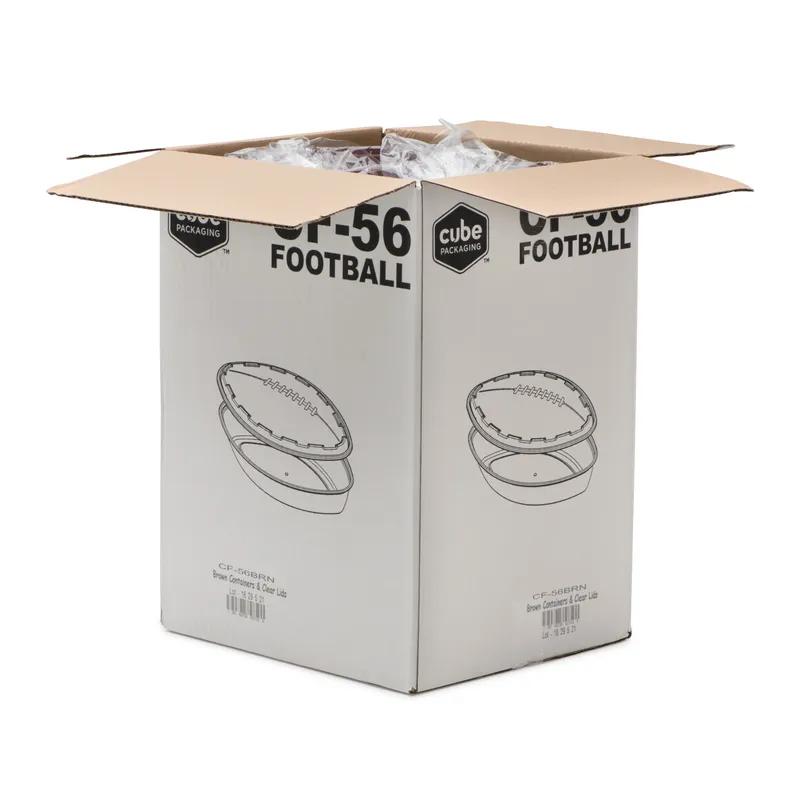 Take-Out Container Base & Lid Combo With Dome Lid 56 OZ Plastic Brown Clear Football 100/Case