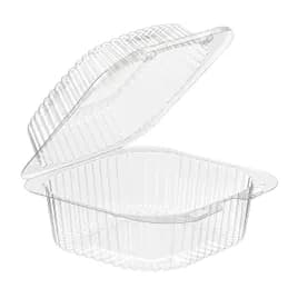 Essentials Take-Out Container Hinged With Dome Lid Small (SM) 5.9375X5.9375X3.0625 IN RPET Clear Square Bar Lock 500/Case