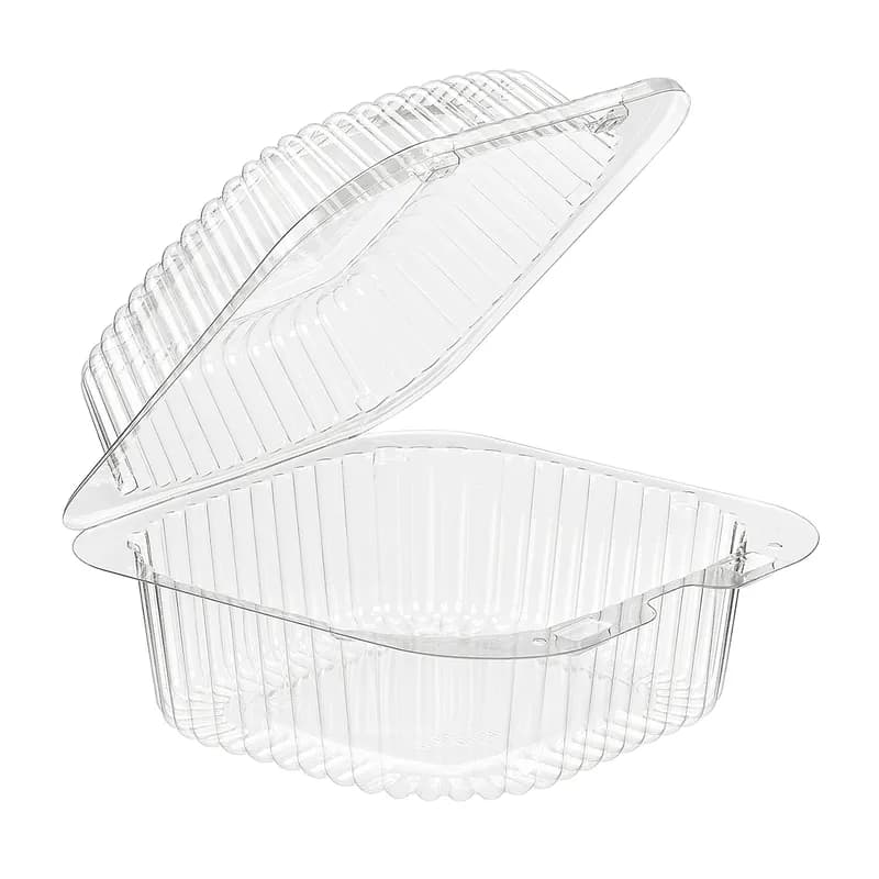 Essentials Take-Out Container Hinged With Dome Lid Small (SM) 5.9375X5.9375X3.0625 IN RPET Clear Square Bar Lock 500/Case