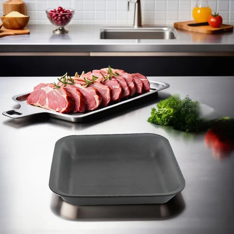 Dyne-A-Pak 17S Meat Tray 8.5X4.5X0.5625 IN Polystyrene Foam Black Rectangle 1000/Case