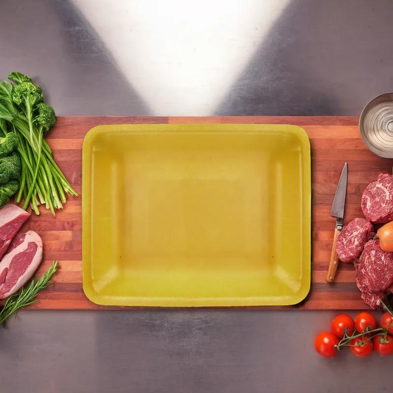 4H Meat Tray 9.25X7.19 IN Polystyrene Foam Yellow Rectangle Heavy 400/Case