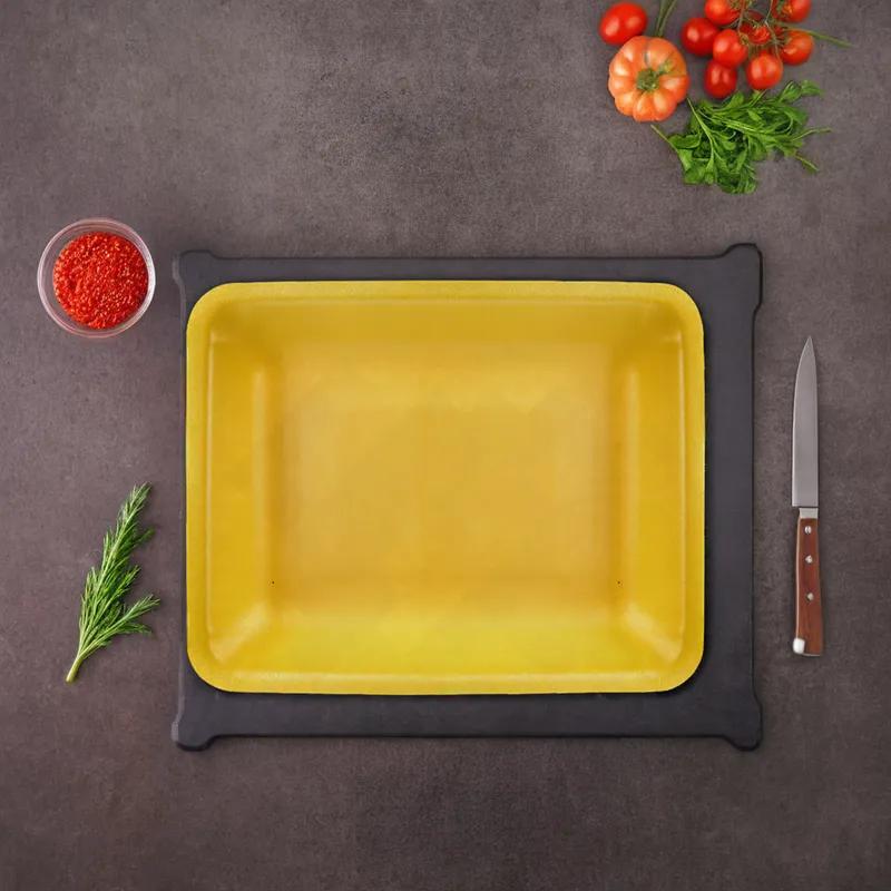 4H Meat Tray 9.25X7.19 IN Polystyrene Foam Yellow Rectangle Heavy 400/Case
