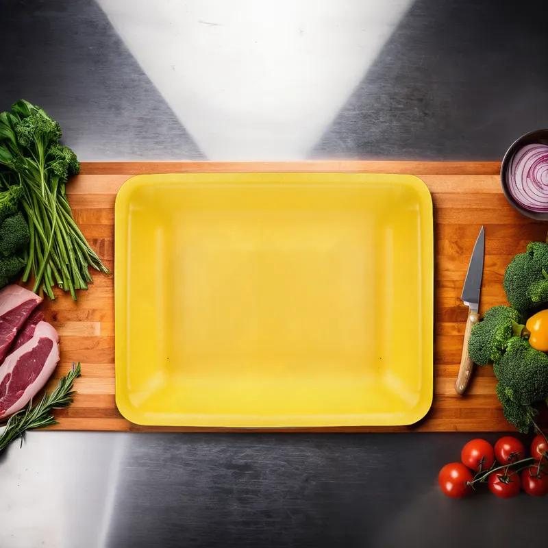 4H Meat Tray 9.25X7.19 IN Polystyrene Foam Yellow Rectangle Heavy 400/Case