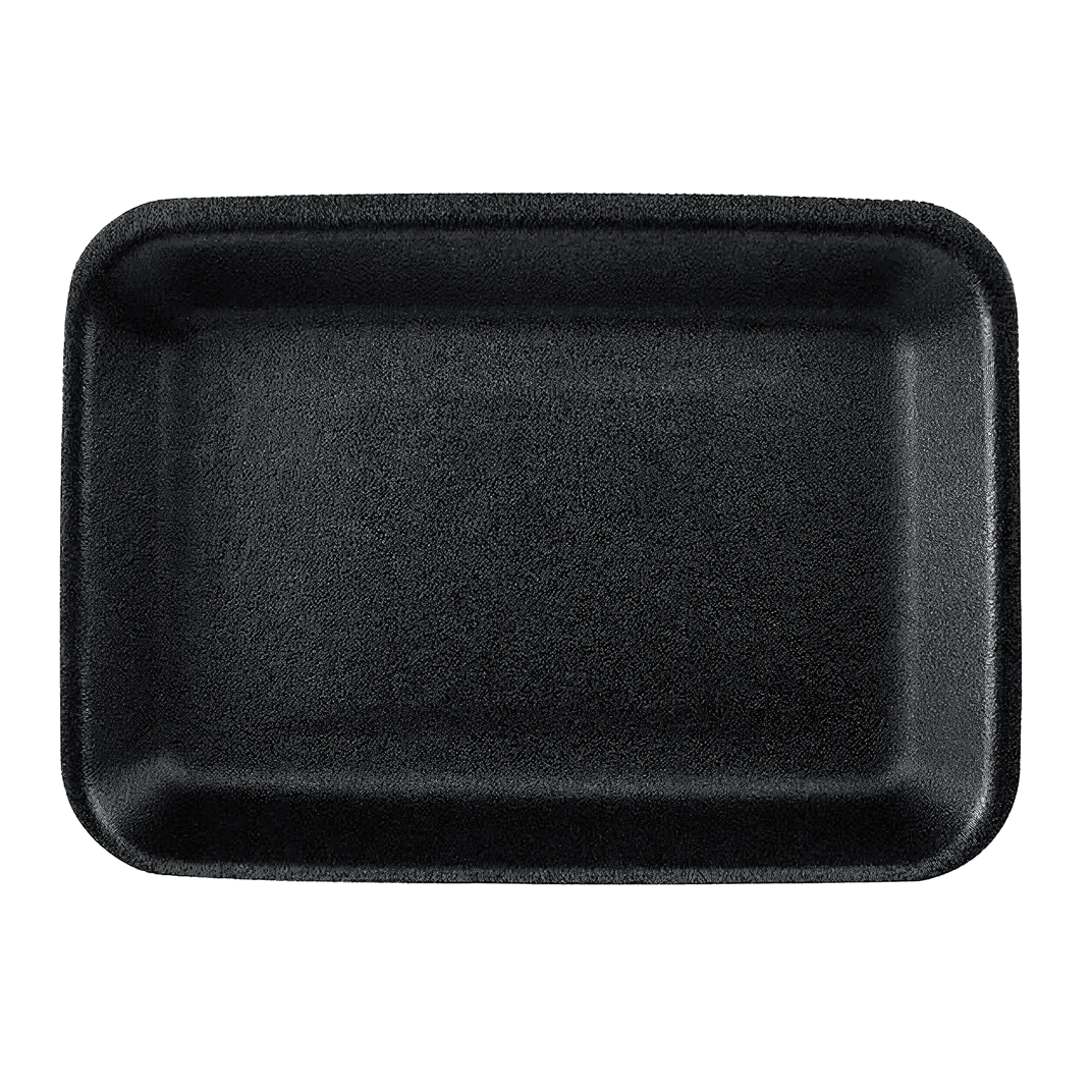 16HD Meat Tray 11X7.125 IN Polystyrene Foam Black Rectangle Heavy 400/Case
