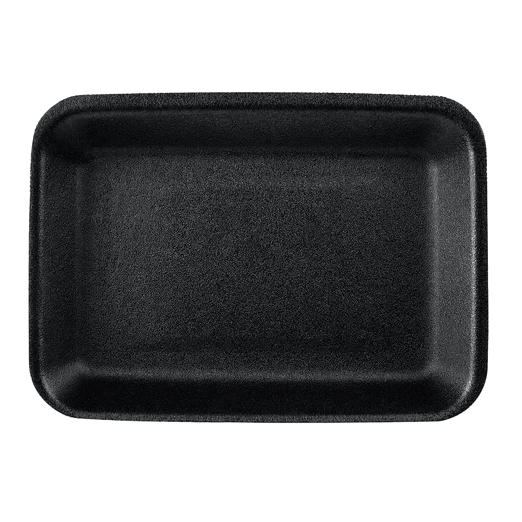 2H Meat Tray 8.25X5.7 IN Polystyrene Foam Black Rectangle Heavy 500/Case