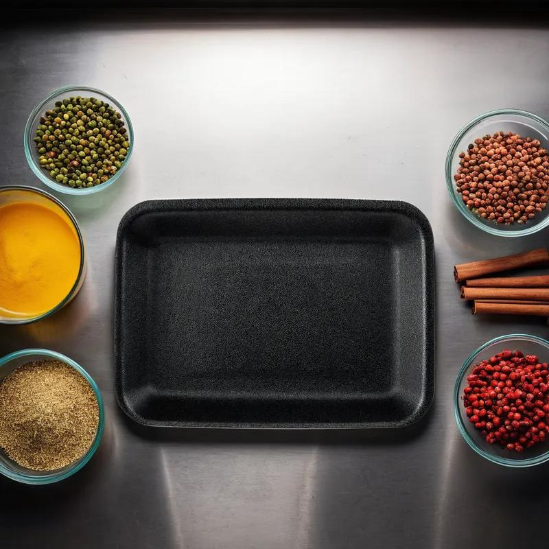 2H Meat Tray 8.25X5.7 IN Polystyrene Foam Black Rectangle Heavy 500/Case