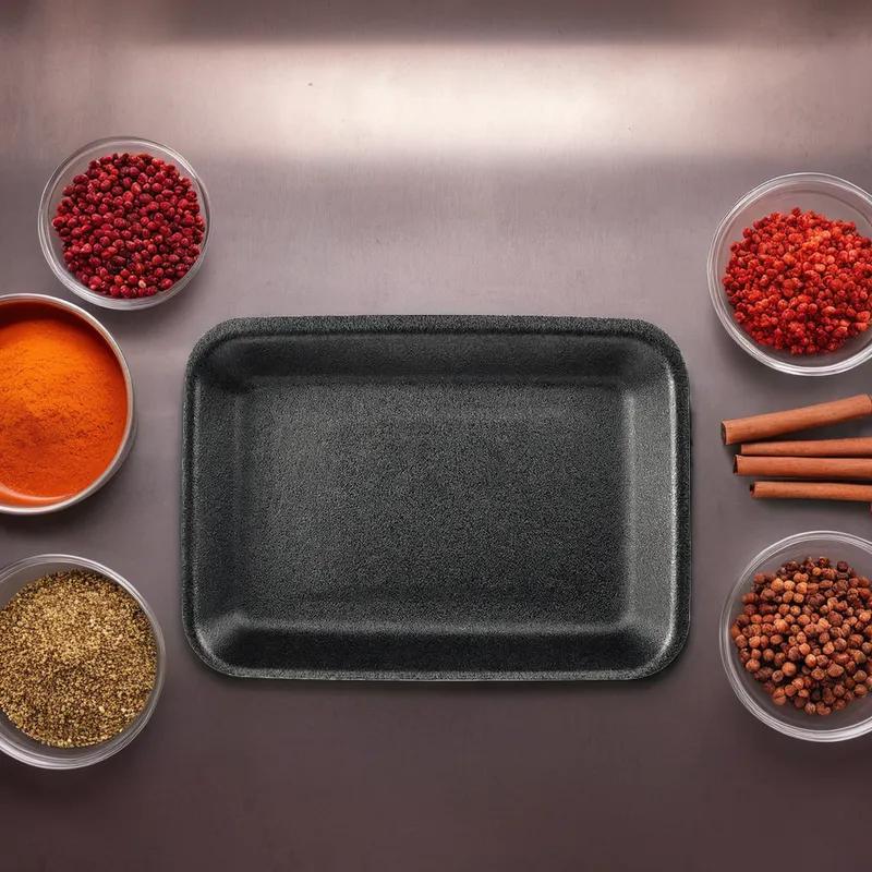 2H Meat Tray 8.25X5.7 IN Polystyrene Foam Black Rectangle Heavy 500/Case