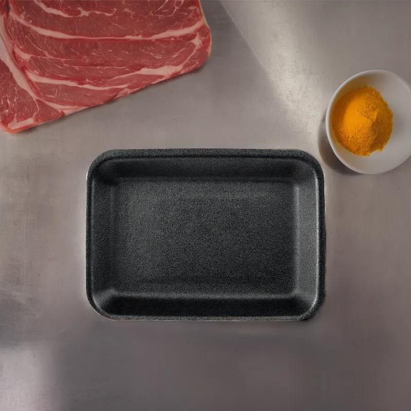2H Meat Tray 8.25X5.7 IN Polystyrene Foam Black Rectangle Heavy 500/Case