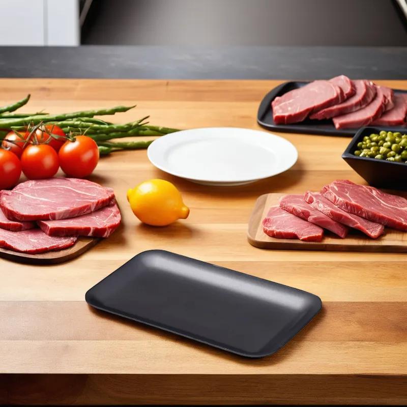 10SH Meat Tray 10.75X5.75 IN Polystyrene Foam Black Heavy 400/Case