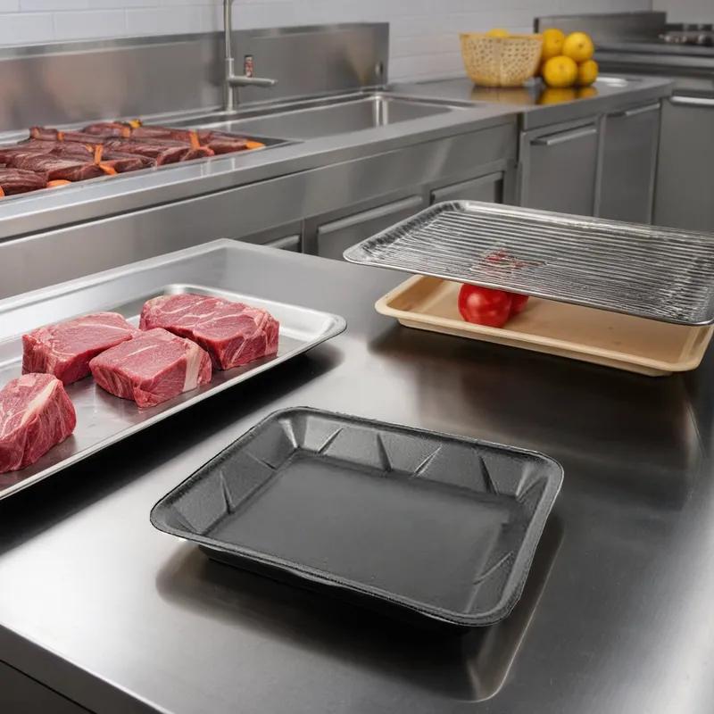 4P Meat Tray 9.25X7.18 IN Polystyrene Foam Black Rectangle 400/Case