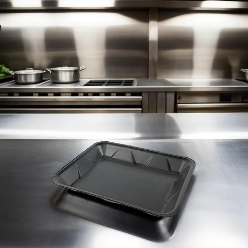 4P Meat Tray 9.25X7.18 IN Polystyrene Foam Black Rectangle 400/Case