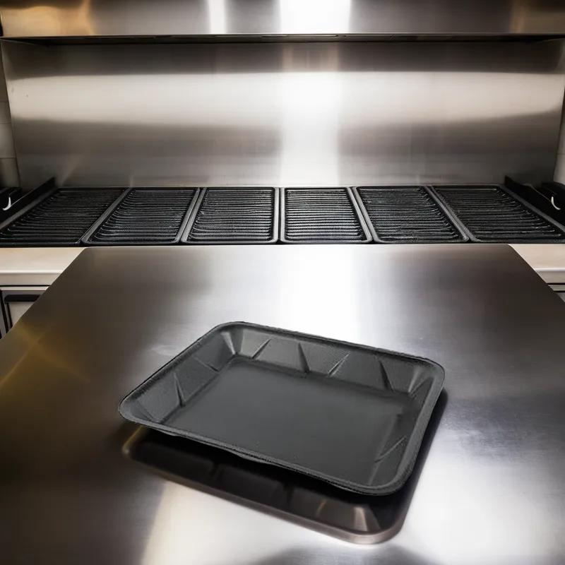 4P Meat Tray 9.25X7.18 IN Polystyrene Foam Black Rectangle 400/Case