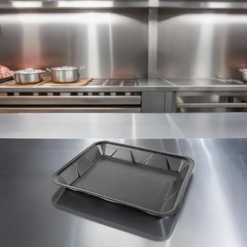 4P Meat Tray 9.25X7.18 IN Polystyrene Foam Black Rectangle 400/Case