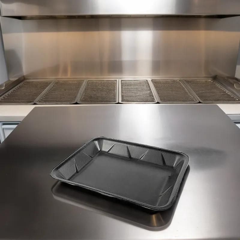 4P Meat Tray 9.25X7.18 IN Polystyrene Foam Black Rectangle 400/Case