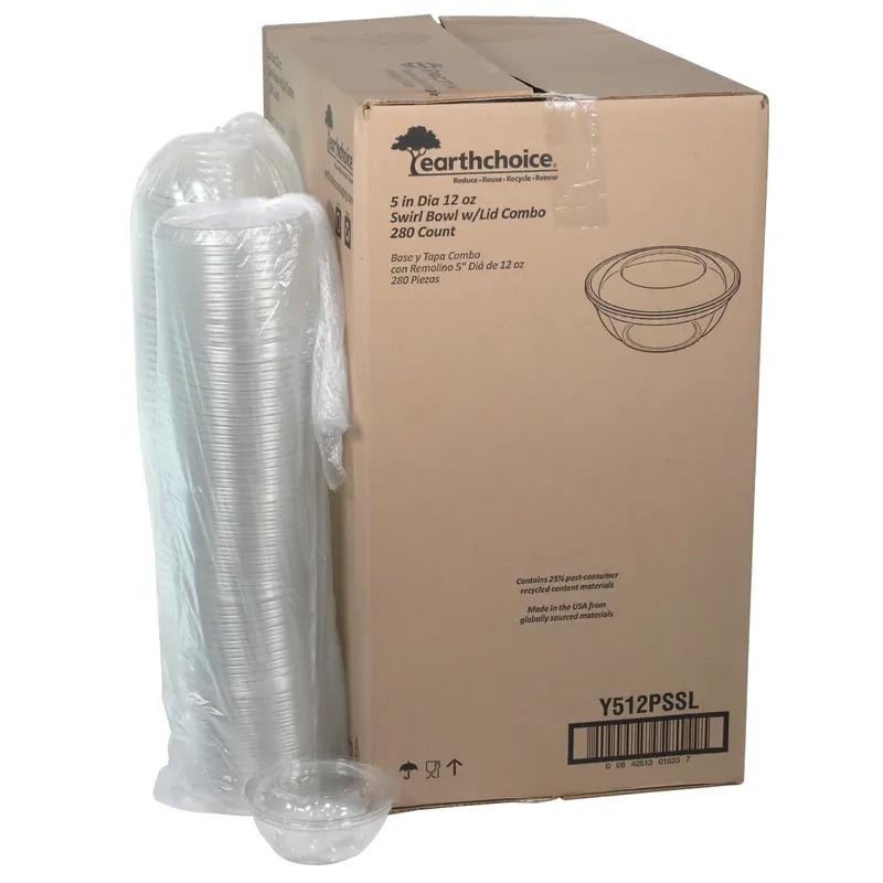 Deli Container Base & Lid Combo With Dome Lid 12 OZ RPET Clear Swirl Design Round 280/Case