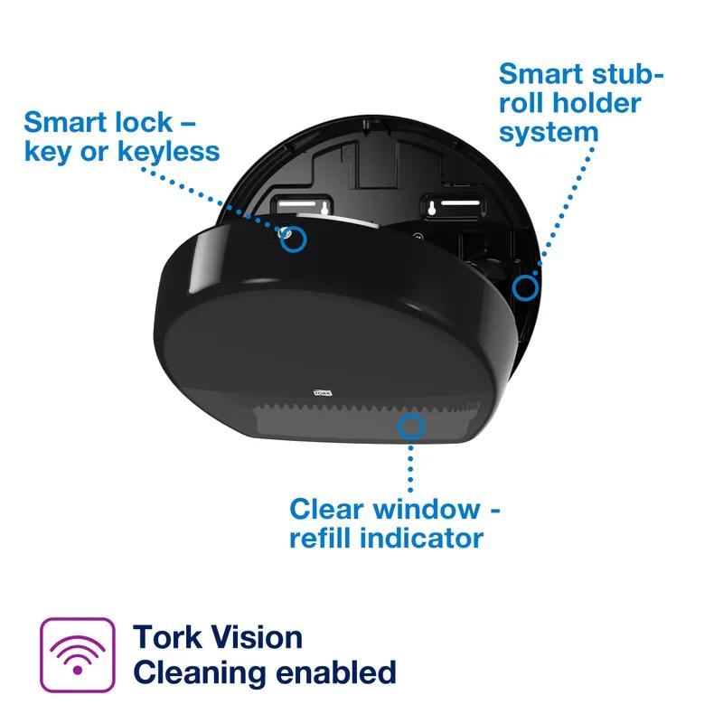 Tork Toilet Paper Dispenser 5.2X13.6X10.8 IN Plastic Wall Mount Black Mini Jumbo Roll Tissue (JRT) Stub Roll 1/Each