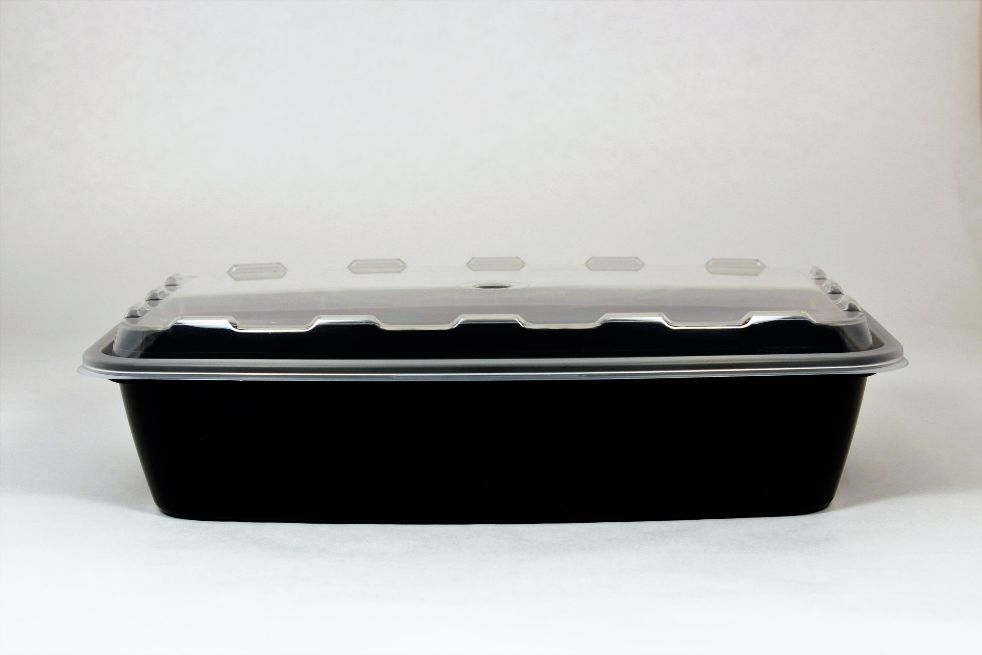 Take-Out Container Base & Lid Combo 56 OZ Plastic Black Clear Rectangle 100/Case