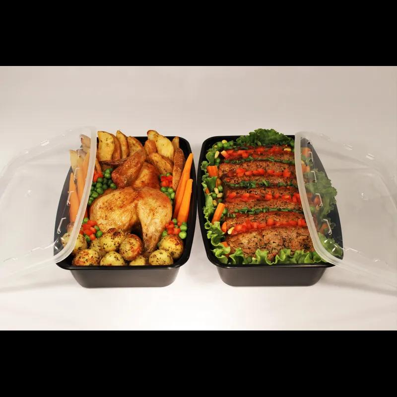 Take-Out Container Base & Lid Combo 56 OZ Plastic Black Clear Rectangle 100/Case