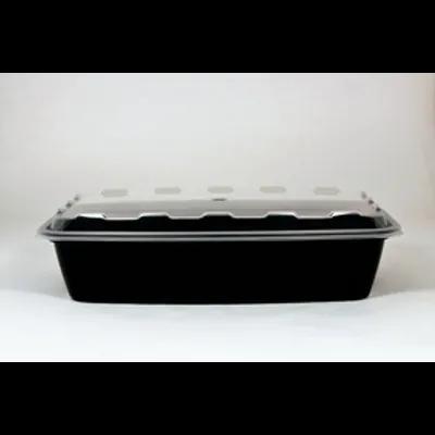 Take-Out Container Base & Lid Combo 56 OZ Plastic Black Clear Rectangle 100/Case