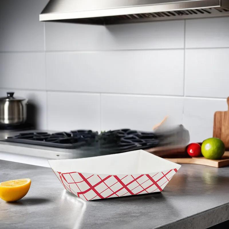 Victoria Bay Food Tray 3 LB SBS Paperboard White Red Rectangle 500/Case