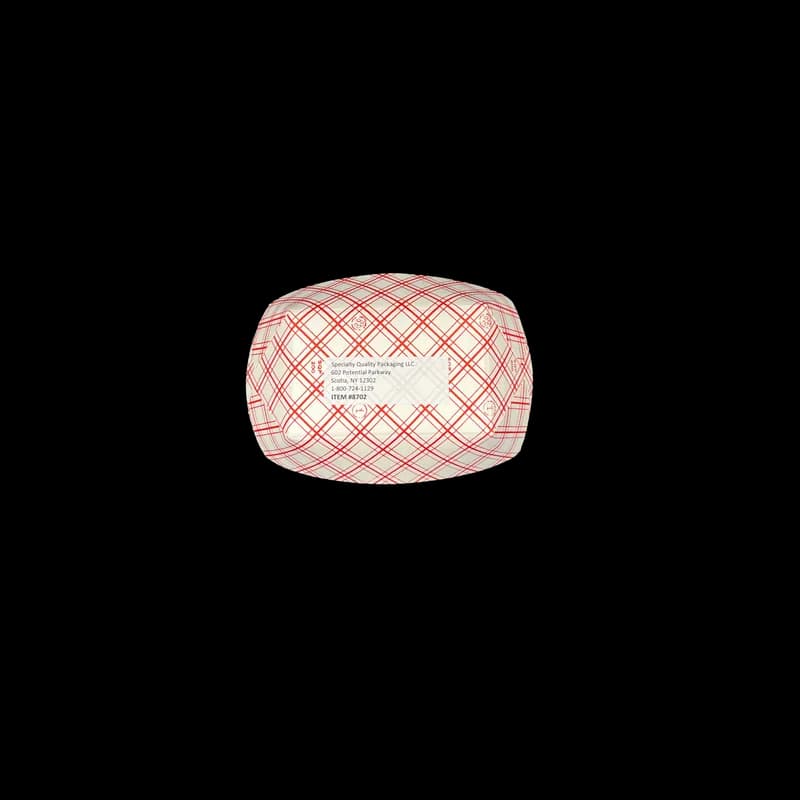 Food Tray 2 LB SBS Paperboard White Red Rectangle 1000/Case
