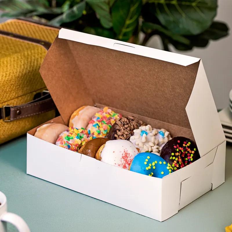 Bakery Box 11X7.25X3 IN Clay-Coated Kraft Board White Kraft Rectangle Lock Corner Tuck Top 250/Case