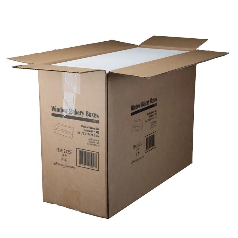 Bakery Box Top 26.5X19X3 IN SBS Paperboard White Rectangle 4 Corner Beers With Window 50/Case