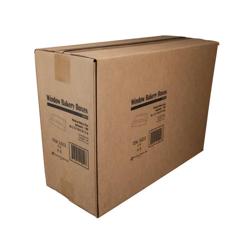 Bakery Box Top 26.5X19X3 IN SBS Paperboard White Rectangle 4 Corner Beers With Window 50/Case